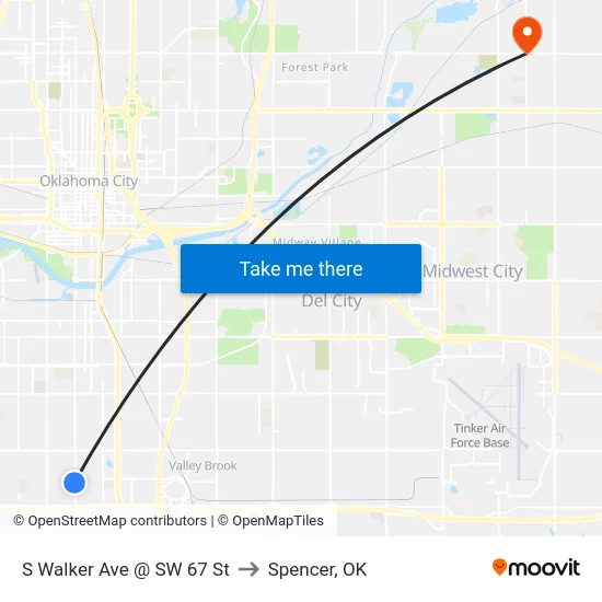 S Walker Ave @ SW 67 St to Spencer, OK map