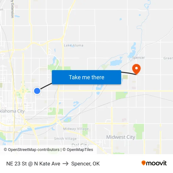 NE 23 St @ N Kate Ave to Spencer, OK map