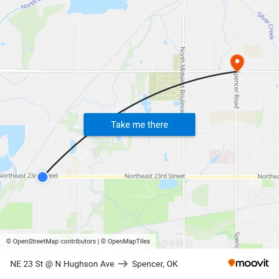 NE 23 St @ N Hughson Ave to Spencer, OK map