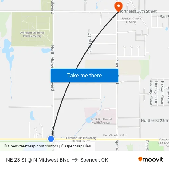 NE 23 St @ N Midwest Blvd to Spencer, OK map