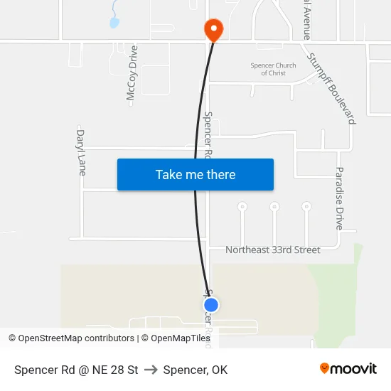 Spencer Rd @ NE 28 St to Spencer, OK map