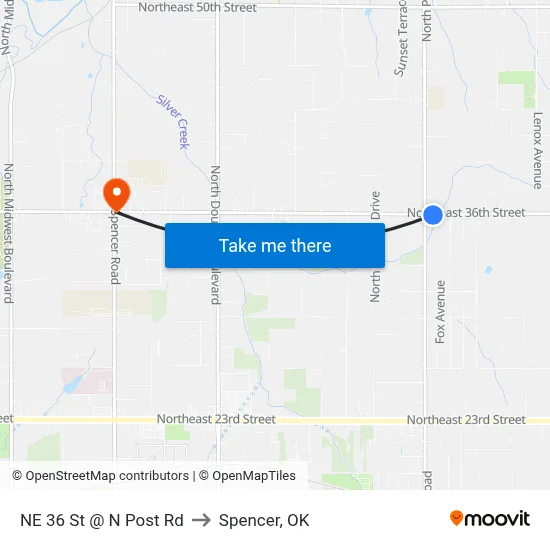 NE 36 St @ N Post Rd to Spencer, OK map