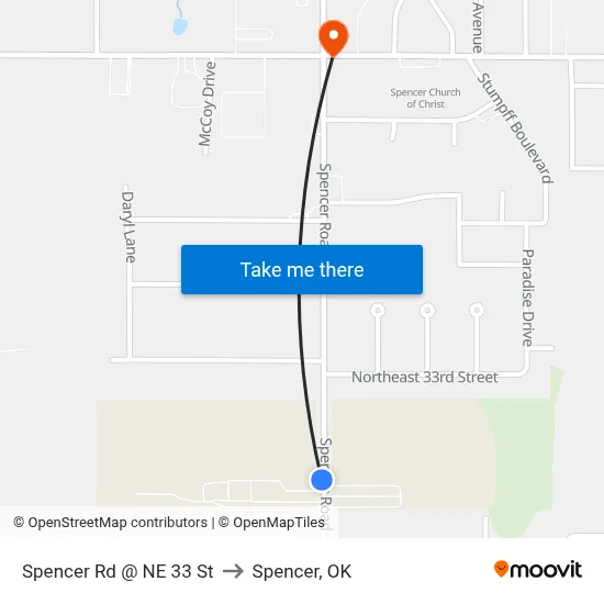 Spencer Rd @ NE 33 St to Spencer, OK map