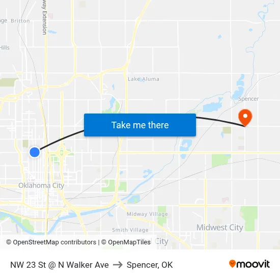 NW 23 St @ N Walker Ave to Spencer, OK map