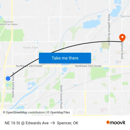 NE 16 St @ Edwards Ave to Spencer, OK map
