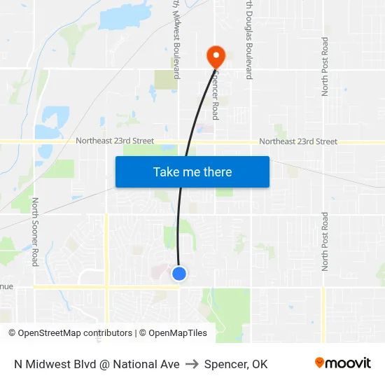 N Midwest Blvd @ National Ave to Spencer, OK map