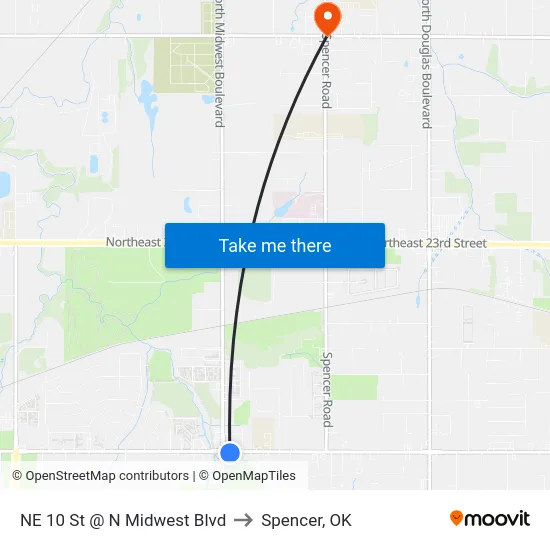 NE 10 St @ N Midwest Blvd to Spencer, OK map