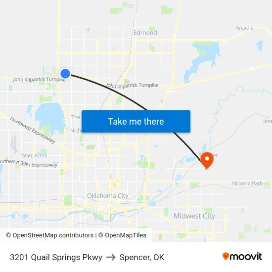 3201 Quail Springs Pkwy to Spencer, OK map