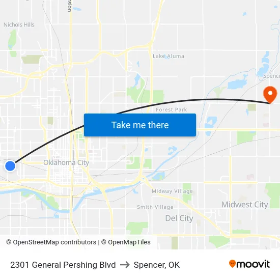 2301 General Pershing Blvd to Spencer, OK map