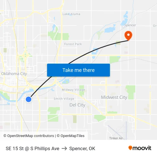 SE 15 St @ S Phillips Ave to Spencer, OK map
