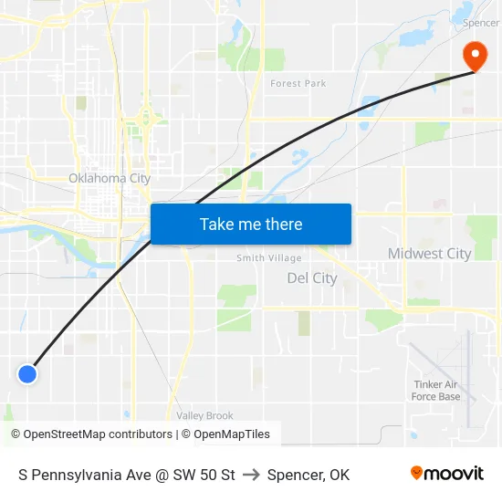 S Pennsylvania Ave @ SW 50 St to Spencer, OK map