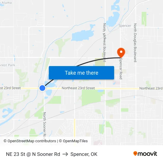 NE 23 St @ N Sooner Rd to Spencer, OK map