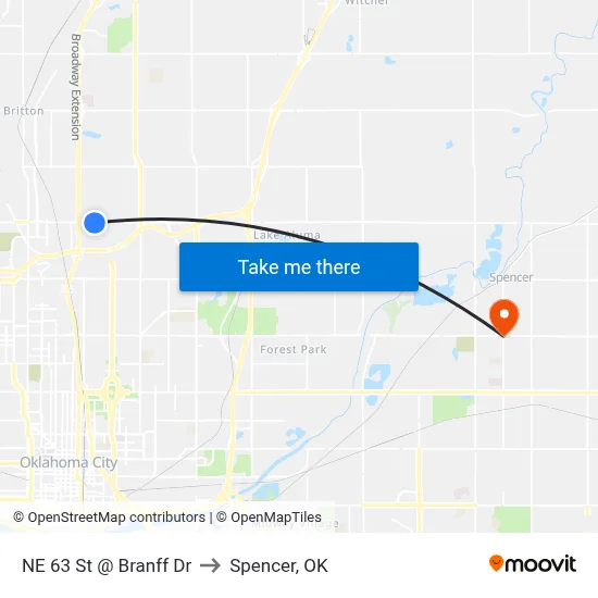 NE 63 St @ Branff Dr to Spencer, OK map