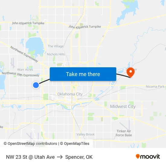 NW 23 St @ Utah Ave to Spencer, OK map