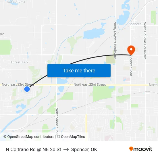 N Coltrane Rd @ NE 20 St to Spencer, OK map