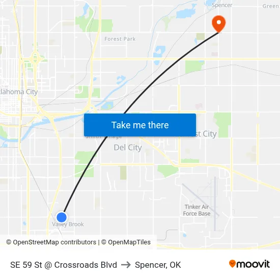 SE 59 St @ Crossroads Blvd to Spencer, OK map