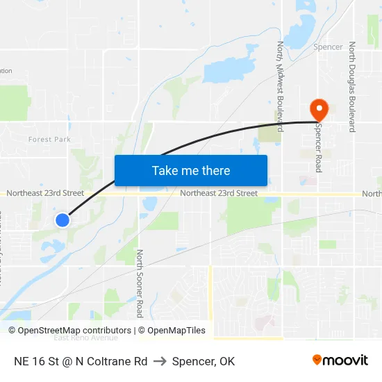 NE 16 St @ N Coltrane Rd to Spencer, OK map