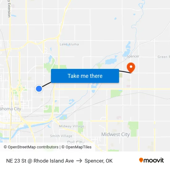 NE 23 St @ Rhode Island Ave to Spencer, OK map