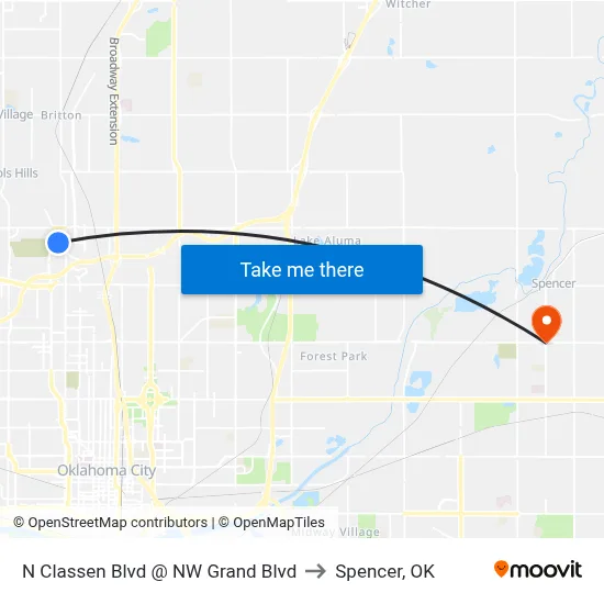 N Classen Blvd @ NW Grand Blvd to Spencer, OK map