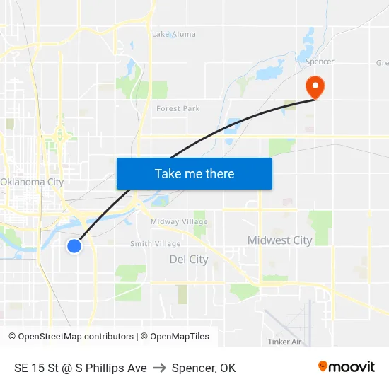 SE 15 St @ S Phillips Ave to Spencer, OK map