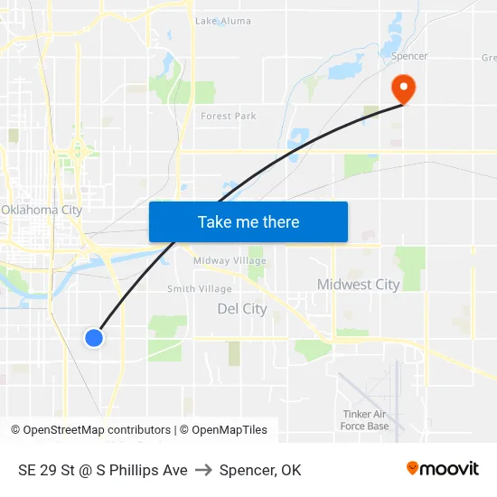 SE 29 St @ S Phillips Ave to Spencer, OK map