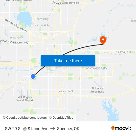 SW 29 St @ S Land Ave to Spencer, OK map
