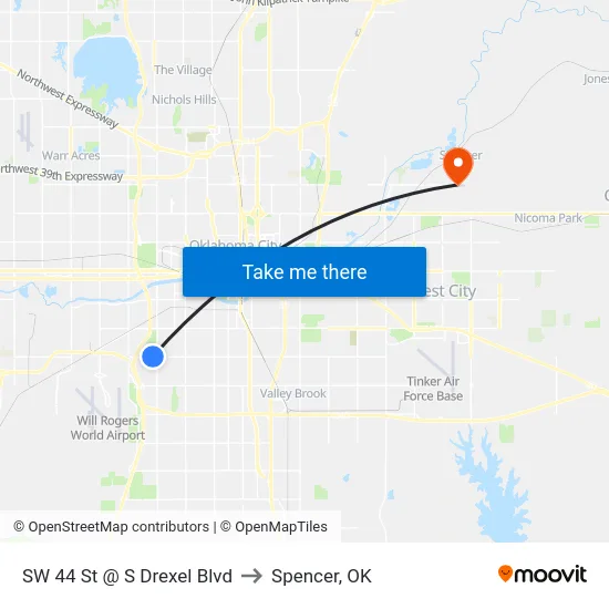 SW 44 St @ S Drexel Blvd to Spencer, OK map