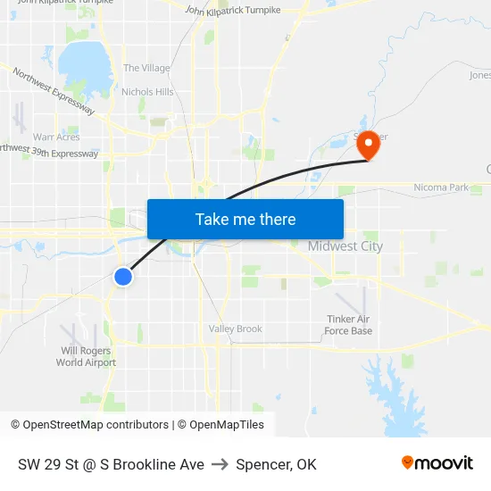 SW 29 St @ S Brookline Ave to Spencer, OK map