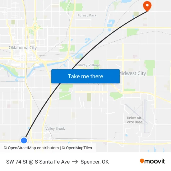 SW 74 St @ S Santa Fe Ave to Spencer, OK map