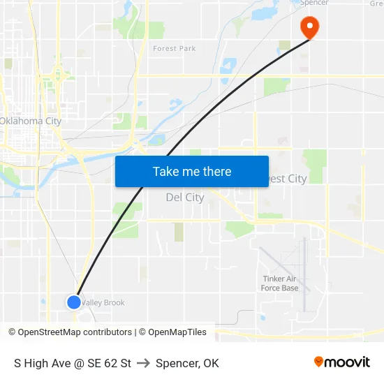 S High Ave @ SE 62 St to Spencer, OK map