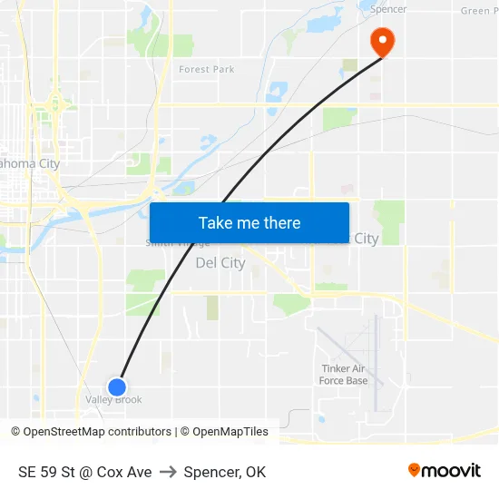 SE 59 St @ Cox Ave to Spencer, OK map
