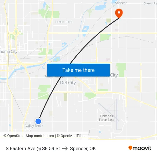 S Eastern Ave @ SE 59 St to Spencer, OK map