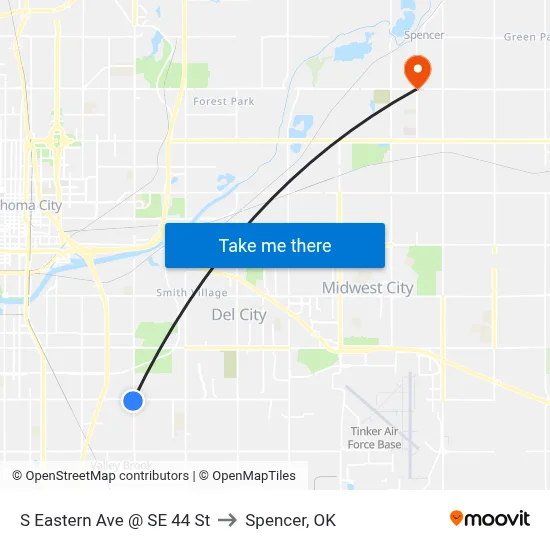 S Eastern Ave @ SE 44 St to Spencer, OK map