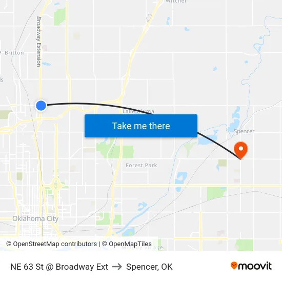 NE 63 St @ Broadway Ext to Spencer, OK map