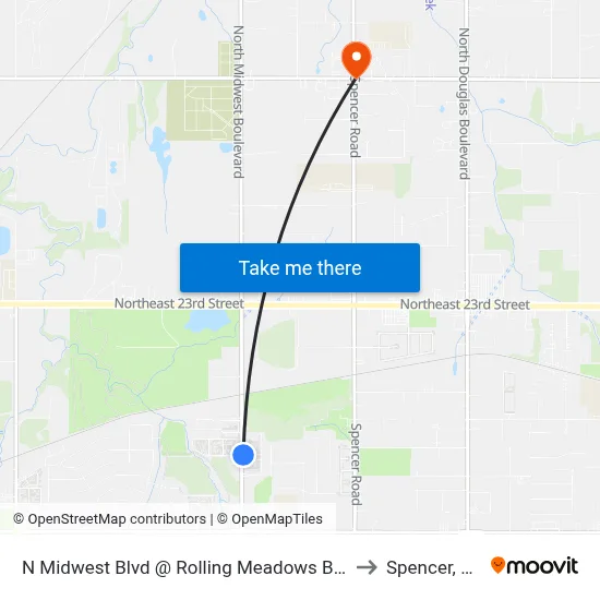N Midwest Blvd @ Rolling Meadows Blvd to Spencer, OK map