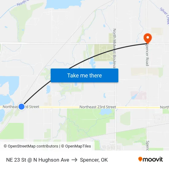 NE 23 St @ N Hughson Ave to Spencer, OK map