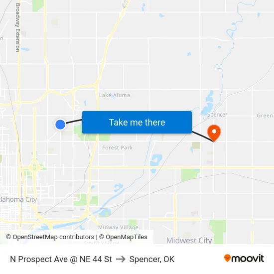 N Prospect Ave @ NE 44 St to Spencer, OK map