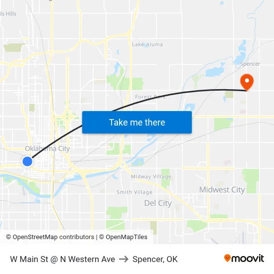 W Main St @ N Western Ave to Spencer, OK map