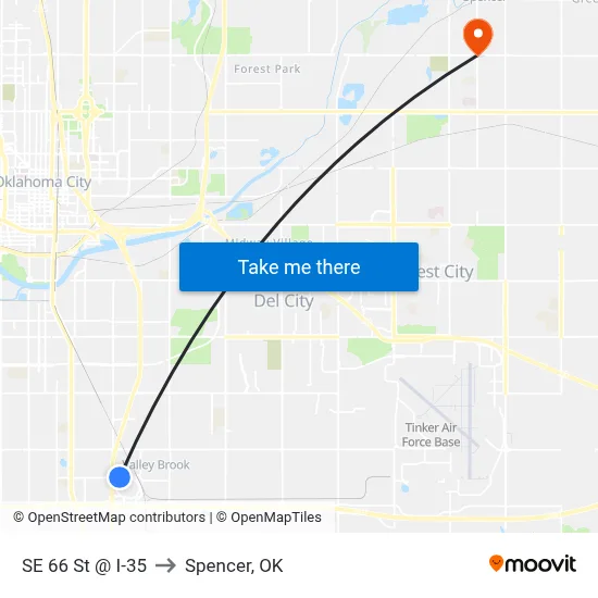 SE 66 St @ I-35 to Spencer, OK map