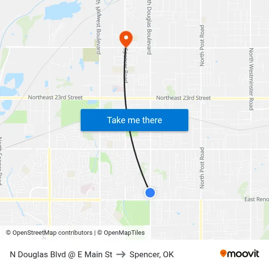 N Douglas Blvd @ E Main St to Spencer, OK map
