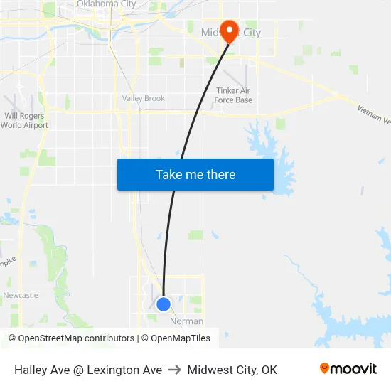 Halley Ave @ Lexington Ave to Midwest City, OK map