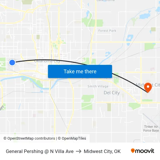 General Pershing @ N Villa Ave to Midwest City, OK map