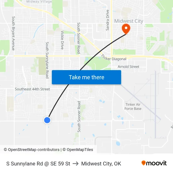 S Sunnylane Rd @ SE 59 St to Midwest City, OK map