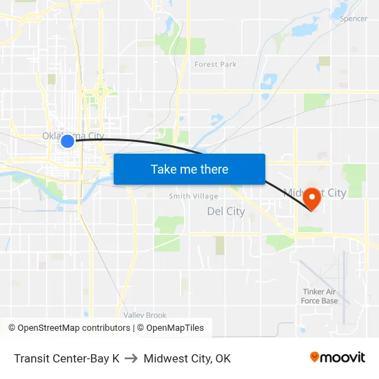 Transit Center-Bay K to Midwest City, OK map