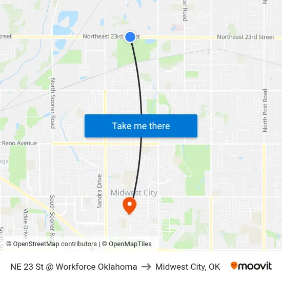 NE 23 St @ Workforce Oklahoma to Midwest City, OK map