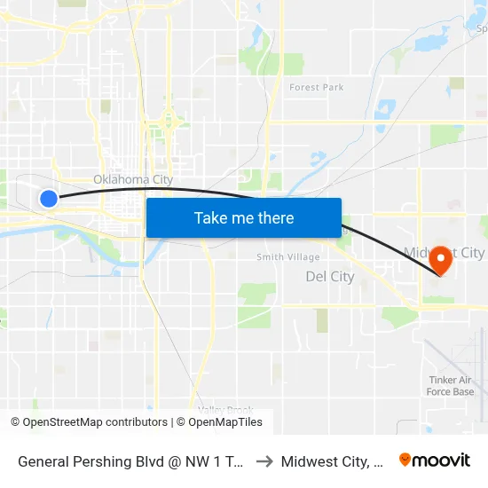 General Pershing Blvd @ NW 1 Terr to Midwest City, OK map