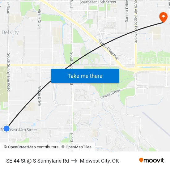 SE 44 St @ S Sunnylane Rd to Midwest City, OK map