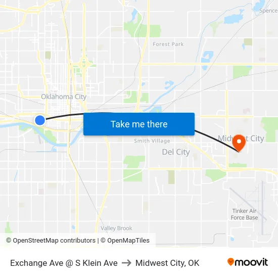 Exchange Ave @ S Klein Ave to Midwest City, OK map
