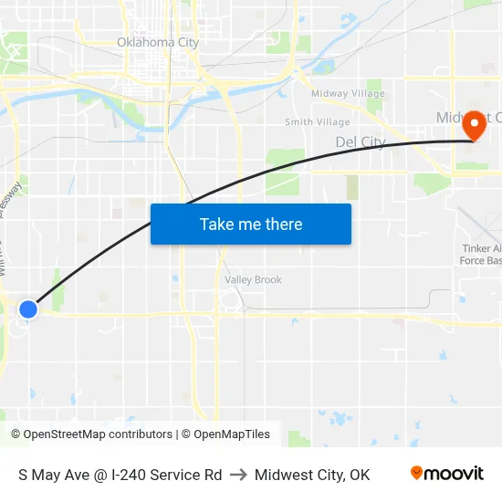 S May Ave @ I-240 Service Rd to Midwest City, OK map