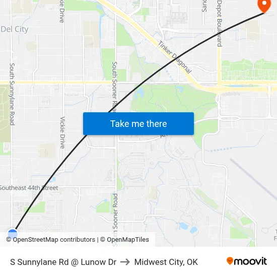S Sunnylane Rd @ Lunow Dr to Midwest City, OK map